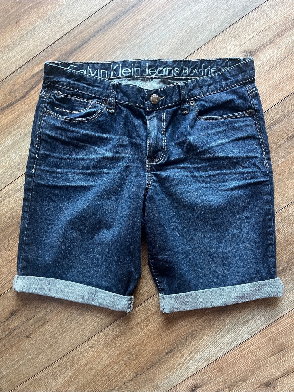 Calvin Klein Jeans Dark Blue Rolled Hem Boyfriend Denim Shorts